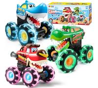 JOYIN 3 Pcs camions monstres, Voitures lumineuses activées par le mouvement pour les tout-petits, Roues éclair Monster Treads, Cadeau pour bébé, Voitures jouets Press & Go pour garçons et filles de 3+