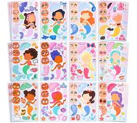 JOYIN 36 Pcs Autocollants de Visage, Fabriquez Votre Propre Sirène et Associez les Animaux sur les Feuilles d'Autocollants, Cadeau d'Anniversaire et de Fête pour Enfants 3+(Sirène)