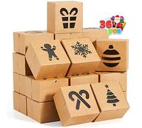 JOYIN 36 Pièces Boîtes à Biscuits de Noël, Boîtes à Friandises en papier kraft brun avec fenêtre, 10,2 x 10,2 x 6,3 cm, Boîte à Cadeaux de Boulangerie Noël, Vacances, Fêtes, Cakes, Biscuits, Cadeau