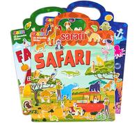 JOYIN 3Pcs Livres d'autocollants, livres d'activités réutilisables pour enfants, jouets de voyage pour l'avion, autocollants autocollants mignons, cadeaux d'artisanat - Ferme, Océan, Safari