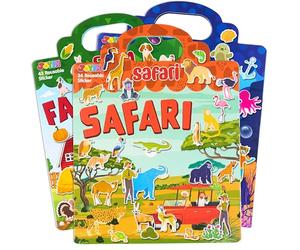 JOYIN 3Pcs Livres d'autocollants, livres d'activités réutilisables pour enfants, jouets de voyage pour l'avion, autocollants autocollants mignons, cadeaux d'artisanat - Ferme, Océan, Safari