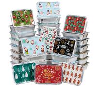 JOYIN 40 Récipients de Noël en Papier d'Aluminium avec Couvercle, 8 Designs de Noël, 6.5 "x5 x2 Petits Sacs de Noël pour Cadeaux, pour les Restes de Noël ou l'Echange de Biscuits.