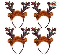 JOYIN 4PCS Bandeau de Noël lumineux de Renne, Serre-tête en Corne de Cerf Brun, décoration de Noël (taille unique pour adultes et enfants)
