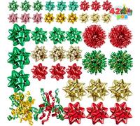 JOYIN Assortiment de 42 nœuds cadeaux pour Noël avec 36 nœuds cadeaux autocollants multicolores de tailles assorties, 4 nœuds en guirlande et 2 nœuds bouclés pour ruban d'emballage de Noël