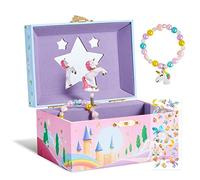 JOYIN Boîte à bijoux musicale pour fille, cadeau licorne pour fille de 4, 5, 6, 7 ans, jouet licorne rotative pour enfants, boîte à musique, cadeau avec miroir et bracelets licorne