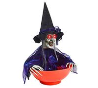 JOYIN Bol à bonbons d'Halloween - Décorations d'intérieur - Maison hantée - Animation animatronique - Lumières LED animées - Yeux effrayants - Activation par le son effrayant - Trick or Treat