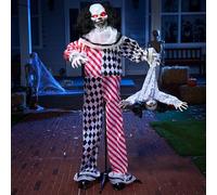 JOYIN Clown Debout d'halloween Tenant Une poupée animatronique, Clown Effrayant Grandeur Nature avec Mouvement, lumière et Son (capteur de Son/Mouvement), décoration animée de 162cm pour