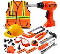 JOYIN Costume de Travailleur de la Construction et Ensemble d'outils de Jeu de Rôle, avec Outils de Construction et Accessoires, Outils de Travail Jouet pour Enfant 3 Ans+