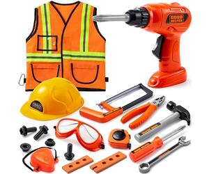 JOYIN Costume de Travailleur de la Construction et Ensemble d'outils de Jeu de Rôle, avec Outils de Construction et Accessoires, Outils de Travail Jouet pour Enfant 3 Ans+