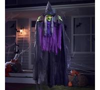 JOYIN Décoration animée de sorcière à Suspendre pour Halloween, Robe Violette en Lambeaux, Visage Vert de sorcière avec lumière et Son (activé par Le Son), pour fête intérieure, décoration extérieure