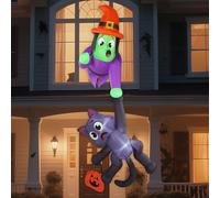 JOYIN Décoration de toit gonflable pour Halloween, sorcière et chat noir de 2,4 m de haut, décoration gonflable avec lumières LED, articles gonflables géants pour Halloween, cour