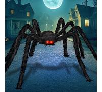 JOYIN Décoration d'extérieur pour Halloween, 2 m, Fausse araignée géante et effrayante avec Yeux LED Lumineux, Accessoire pour décoration de Jardin, de pelouse, d'intérieur et d'extérieur, Noir