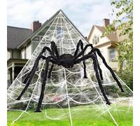 JOYIN Décoration d'Halloween Extérieure : Araignée Géante de 150 cm avec Toile d'Araignée de 37 m² et Filet Triangulaire de 6,0 x 5,5 m pour Décoration Extérieure et Intérieure