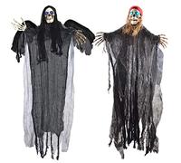 JOYIN Deux 101cm Halloween Hanging décorations Ghost, Un Volant et Un Reaper Grim Skeleton Pirate avec LED Yeux étincelants