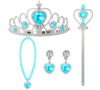 JOYIN Ensemble de costume de princesse 5 pièces avec couronne, baguette magique, collier et boucles d'oreilles, costume de reine des neiges comme accessoire de fête pour carnaval