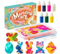 JOYIN Ensemble de peinture à marbrer avec parties en bois suspendues, projet DIY de peinture à l'eau marbrée pour Pâques pour les enfants, ensemble d'art et de bricolage, ensemble de décoration pour