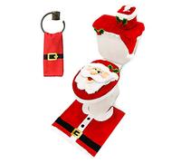 JOYIN Ensemble Salle de Bain 5 pièces Thème Renne de Noël : Housse WC, Tapis, Couvercle Réservoir, Couvercle Rouleau, Serviette Père Noël