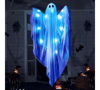 JOYIN Fantôme à Suspendre Halloween avec lumière LED Bleue effrayante 119,4 cm Blanc à Suspendre - Décoration à Suspendre pour Halloween - Décoration à Suspendre sur la terrasse ou la