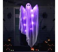 JOYIN Fantôme Lumineux à Suspendre pour Halloween de 119 cm avec lumière LED Violette effrayante, fantôme Blanc Volant pour Halloween, Cour, Patio, décoration intérieure et extérieure d'halloween