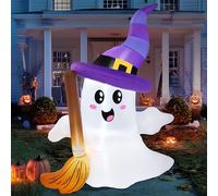 JOYIN Ghost gonflable d'Halloween de 1,8 m de haut - Décorations d'extérieur - Joli fantôme gonflable tenant un balai avec LED - Décorations de cour gonflables pour Halloween, cour, jardin, pelouse
