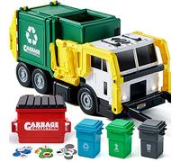 JOYIN Grand Camion Poubelle de 40 cm - Jouet à Friction avec lumières et Sons - avec Poubelle à Chargement Frontal - 3 Poubelles Latérales avec 30 Cartes Poubelle