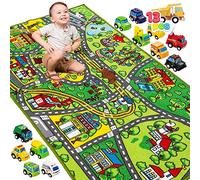 JOYIN Grand Tapis Circuit 80x150cm avec 12 Voitures à Tirer pour Enfants à partir de 3 Ans dans la Salle de Jeux