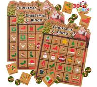 JOYIN Jeu de Bingo de Noël pour 30 Joueurs pour Enfants, Cartes de Bingo d'hiver au Design Kraft pour Les activités en Classe, en Famille et en Grand Groupe, Fournitures de fête de Noël