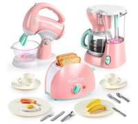 JOYIN Jouets de Cuisine, Ensemble de Jouets d'appareils de Cuisine avec cafetière, mixeur, Grille-Pain avec lumières et Sons réalistes, Cadeau d'anniversaire pour Enfants âgés de 3, 4, 5 Ans (Rose)