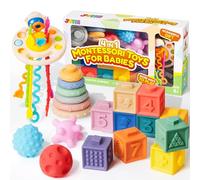 JOYIN Jouets pour bébé de 6 à 12 Mois - Jouets Montessori pour Tout-Petits de 1 an, Jouets sensoriels et de Dentition 4 en 1, Anneaux empilables, Blocs pour bébé, Cordes à Tirer, balles sensorielles