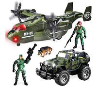 JOYIN Kit de Jouet Véhicule Militaire d'Avions de Transport et de Camion Mmilitaire à Friction avec Sirènes Lumineuses et Sonores, Figurines d'action de l'Armée de Soldat pour Les Enfants, S