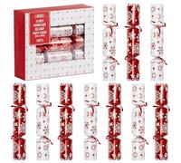 JOYIN Lot de 10 décorations table Noël 25,4 cm avec motif flocon neige rouge et blanc, chapeau fête, blague petit cadeau à l'intérieur, pour Noël, fêtes fin d'année, dîners traditionnels
