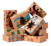 JOYIN Lot de 12 boîtes à biscuits de Noël en papier kraft avec fenêtre - 21,6 x 14,6 x 7 cm - Boîtes à friandises avec 3 motifs pour pâtisseries, cupcakes, brownies, cadeaux, beignets et biscuits