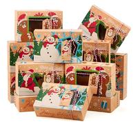 JOYIN Lot de 12 boîtes de cuisson à biscuits de Noël 22,2 x 14,6 x 7 cm avec fenêtre à ouverture automatique pour pâtisseries, cupcakes, cookies, brownies, beignets