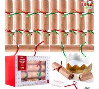 JOYIN Lot de 12 cadeaux de fête de Noël sans bouton pression en papier kraft avec flocons de neige, avec chapeau de fête, blagues et cadeaux