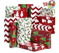 JOYIN Lot de 12 grandes boîtes cadeaux de Noël avec couvercles pour cadeaux, robes de chambre, 4 motifs décoratifs pour vêtements, Noël, anniversaire, vacances, mariage - 35,6 x 24,1 x 5,1 cm