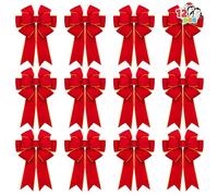 JOYIN Lot de 12 grands nœuds de Noël en velours rouge de 35,6 x 30,5 cm pour couronne, arbre, boîtes cadeaux, décorations extérieures, nœuds en velours pour sapin de Noël, fournitures de fête de