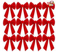 JOYIN Lot de 12 nœuds de Noël en Velours Rouge, 58,4 cm de Long x 22,9 cm de Large, nœuds décoratifs de Noël pour Couronne, Guirlande, décoration de Sapin de Noël, décorations d'intérieur et