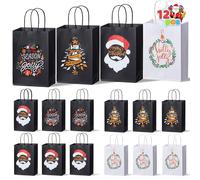 JOYIN Lot de 12 sacs cadeaux en papier avec revêtement noir et blanc, sacs de Noël avec poignées, sacs cadeaux, fournitures de décoration, sacs à friandises en papier pour Noël