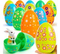 JOYIN Lot de 12 œufs de Pâques Jumbo en plastique de 17,8 cm, 6 couleurs assorties, imprimés vides pour remplir des friandises, des cadeaux de Pâques, des cadeaux de chasse, des paniers de remplissage