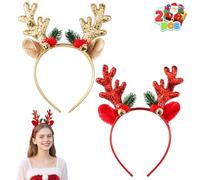 JOYIN Lot de 2 bandeaux de renne avec paillettes dorées et rouges