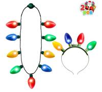 JOYIN Lot de 2 bandeaux lumineux de Noël et collier avec 6 modes clignotants, ampoules LED pour enfants, femmes, hommes, fournitures de fête de Noël