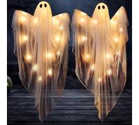 JOYIN Lot de 2 fantômes Lumineux à Suspendre de 90,2 cm avec lumière LED Chaude, fantômes Volants d'halloween à Suspendre pour Maison hantée, Cour, Patio, décoration de fête intérieure ou extérieure