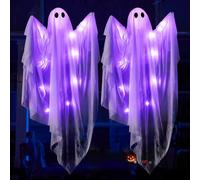JOYIN Lot de 2 fantômes Lumineux à Suspendre pour Halloween de 119,4 cm avec lumière LED Violette, Accessoire de Maison hantée, Fournitures de fête, Cour, Patio, Jardin