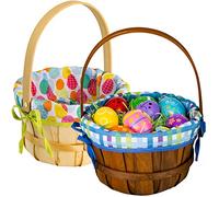 JOYIN Lot de 2 paniers de Pâques en copeaux de bois tressé naturel avec doublure, panier de Pâques en osier avec poignée pour pique-nique, emballage cadeau, rangement et décoration