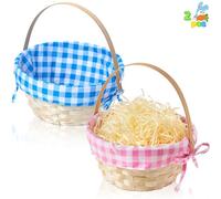 JOYIN Lot de 2 paniers de Pâques tissés en bambou avec doublure et poignée pour friandises, pique-nique, cadeau vide pour filles et garçons, chasse aux œufs de Pâques