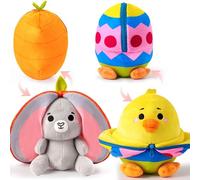 JOYIN Lot de 2 Peluches en Forme de Lapin caché, Poussin à Oreilles Souples, Jouet en Peluche avec Fermeture éclair, Oreiller en Forme d'œuf de Carotte caché, Animaux en Peluche réversibles de Pâques