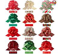 JOYIN Lot de 24 nœuds de Noël pour emballage cadeau 11,9 cm, emballage cadeau avec nœuds en ruban, accessoire d'emballage facile et rapide pour Noël, paniers,cadeaux, fleuriste, décoration de bouquet