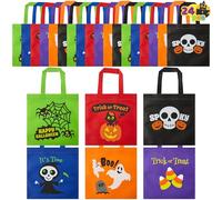 JOYIN Lot de 24 sacs à friandises non tissés d'Halloween de 22,9 cm avec poignées, sacs à bonbons d'Halloween pour enfants, 6 motifs mignons, sacs cadeaux de fête