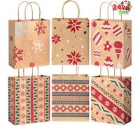 JOYIN Lot de 24 sacs cadeaux de Noël avec différents motifs de Noël, sacs cadeaux en papier kraft pour Noël, emballage cadeau