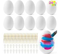 JOYIN Lot de 24 œufs de Pâques en plastique pour peindre et décorer, à suspendre avec corde, œufs de Pâques vierges pour coloriage, décorations de fête de Pâques et kit d'artisanat